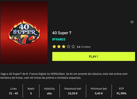 40Super7 no Versus bet Online em Portugal