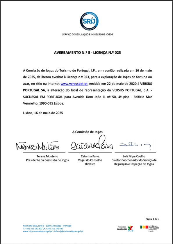Licença do Online CasinoBetano Certificado de Licença SRIJ do Betano Casino Online