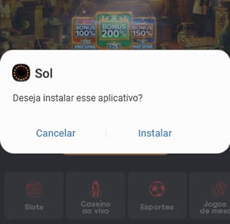 Sol Casino aplicação móvel para android