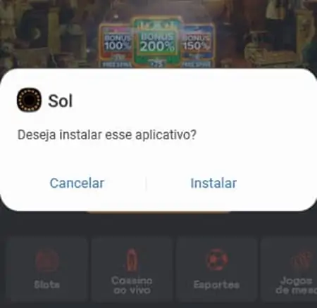 Sol Casino aplicação móvel para android