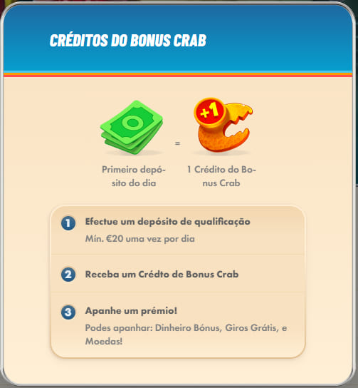 O montante do bónus crab para os jogadores portugueses Bónus Crab no casino Vegasino Portugal